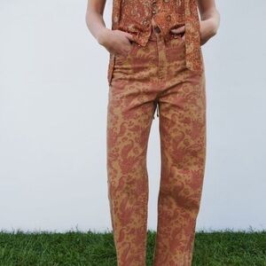 Paisley Patterned Pants in Orange and Brown